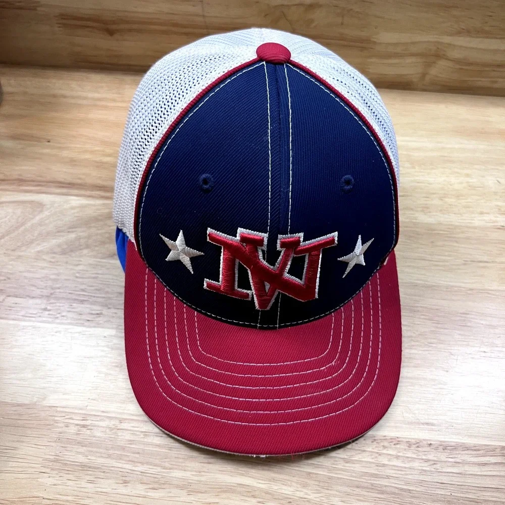 NV Baseball Cap Hat Trucker‎ Fitted Youth 6 3/8 6 7/8 Red White Blue Meshback